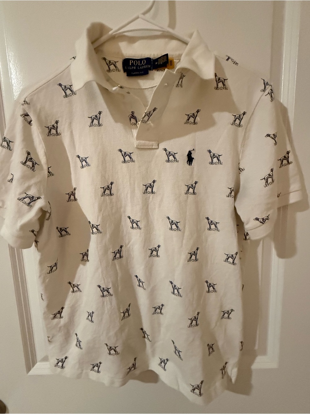 Polo by Ralph Lauren Mens White Dog-Print Cotton Polo Shirt